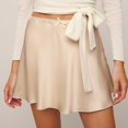 thumbnail image 2 of HZLPFO Women's Satin Mini Skirt Summer High Waisted Elastic Waist A-Line Silk Party Skirts With Shorts for Women Beige,XL, 2 of 7