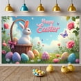 thumbnail image 3 of Pink Cherry Blossom Happy Easter Banner Bunny Ear Design Easter Backdrop Colorful Easter Eggs Themed Spring Easter Display for Easter Party Spring Celebration Photo Shoot, 3 of 9