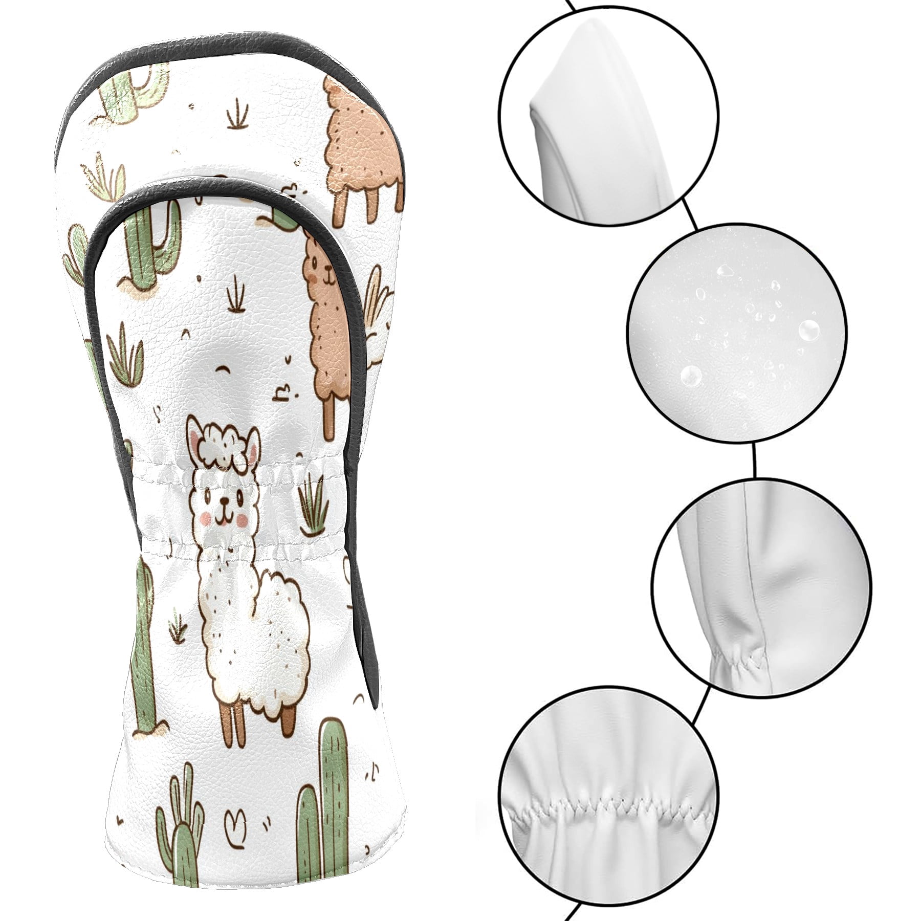 Golf Club Head Covers - Cartoon Alpaca Design, PU Leather, Waterproof, Fits Fairway Woods/Hybrid, Unisex, Fits Most Brands