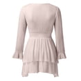 thumbnail image 3 of Robes pour Femmes Nœud devant Col en V Volants Manches Longues Imprimé Floral Robe Mini Femme A TG, 3 of 4