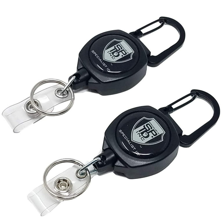 2 Pack - Heavy Duty Retractable Badge Reel with ID Holder Strap & Keychain  - Strong Carabiner Belt Loop Clip - Retracting Lanyard with Kevlar Cord for  Keys and Access Cards by