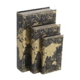thumbnail image 2 of A&B Home Set of 3 Vintage Style Black and Gold World Map Faux Book Boxes, 2 of 7
