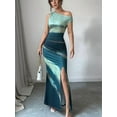 thumbnail image 2 of Women'S Tie Dye Maxi Dress Off the Shoulder Split Ruched Sleeveless Bodycon Long Dresses Green L, 2 of 6
