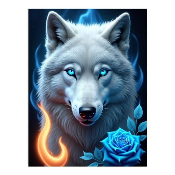 Diamond Art Kit for Adults, Blue Rose Wolf Print No.387 Diamond Painting for Adults Beginners, 5D DIY Diamond Art Painting Kits, Colorful Diamond Painting Craft for Home Decor 12x16