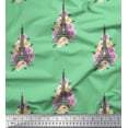 thumbnail image 1 of Soimoi Green Japan Crepe Satin Fabric Leaves,Floral & Eiffel Tower Architectural Print Fabric by The Yard 42 Inch Wide, 1 of 3