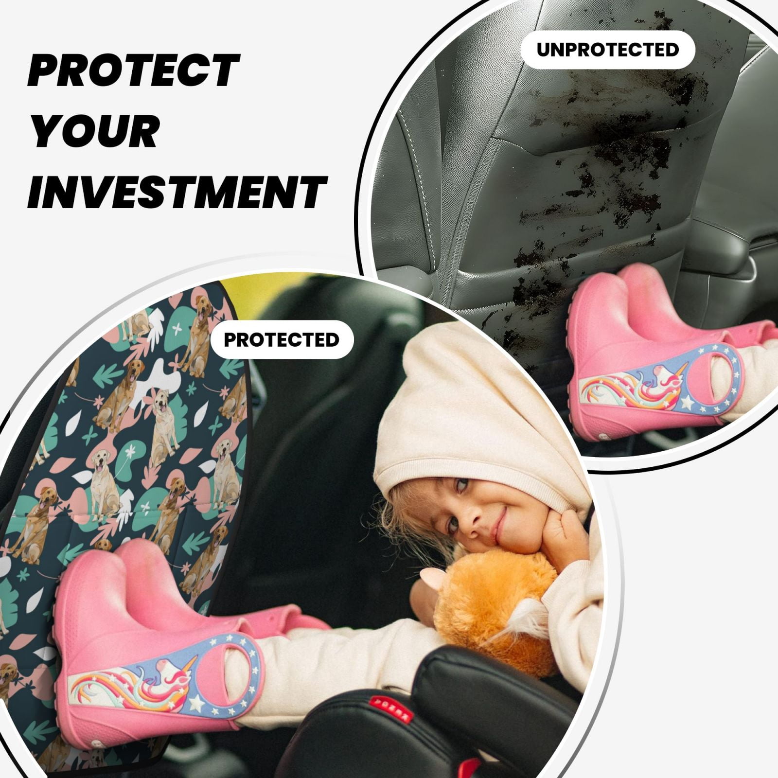 Xecao Labrador Retriever Dog Pattern Car Seat Back Protector 2 Pack Large Capacity Pocket, Kick Mats Back Seat Protector