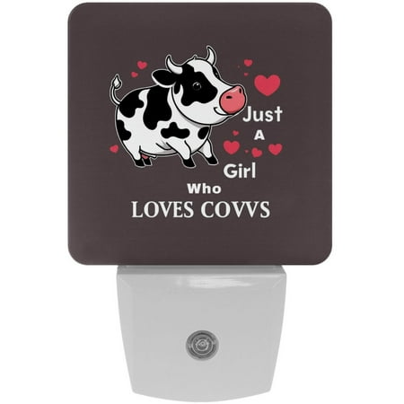 

LED Night Lights Plug into Wall 2-Pack 0.5W Plug in Night Light Dusk to Dawn White Bright Nightlight for Bedroom Bathroom Hallway Kitchen Just a Girl Loves Cows Heart Pink