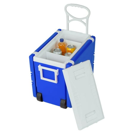 Table With Built In Chairs Clearance! 2019 Upgraded Rolling Cooler with Foldable Picnic Table and 2 Portable Fishing Chair, 30-Quart Wheeled Cooler for Camping, BBQs, Tailgating & Outdoor Activities, Blue, I7449 ()