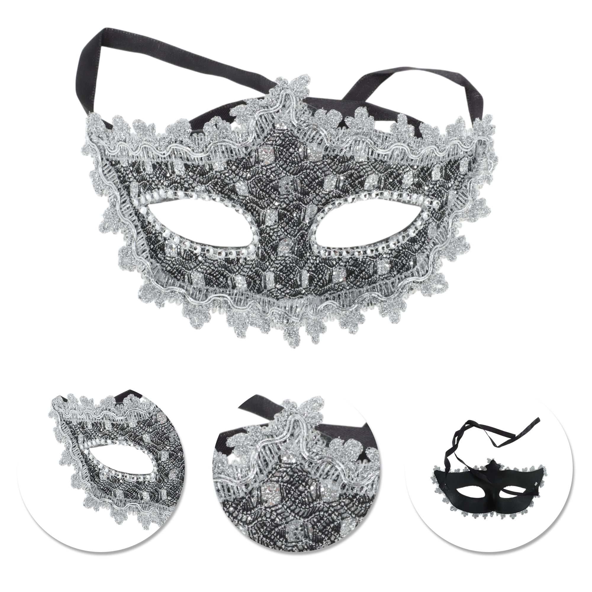 Unique Bargains 1 Box Pointed Head Dragon-Design Half Face Mask Black, Silver Tone