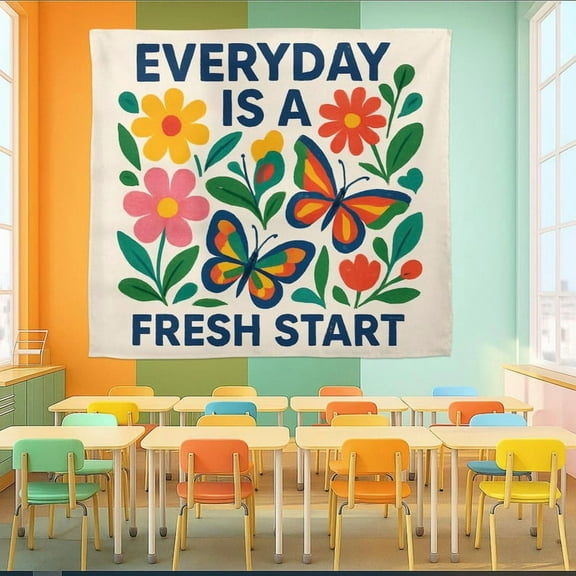 ViciArt Everyday Is a Fresh Start Wall Tapestry – 30"x40" Polyester Motivational Classroom Floral Teacher Decor