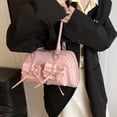 thumbnail image 3 of Y2k Luxury Design PU Solid Color Retro High-capacity Satchel Hobo Bag Bow Underarm Bag Shoulder Bag Crossbody Bags PINK, 3 of 8