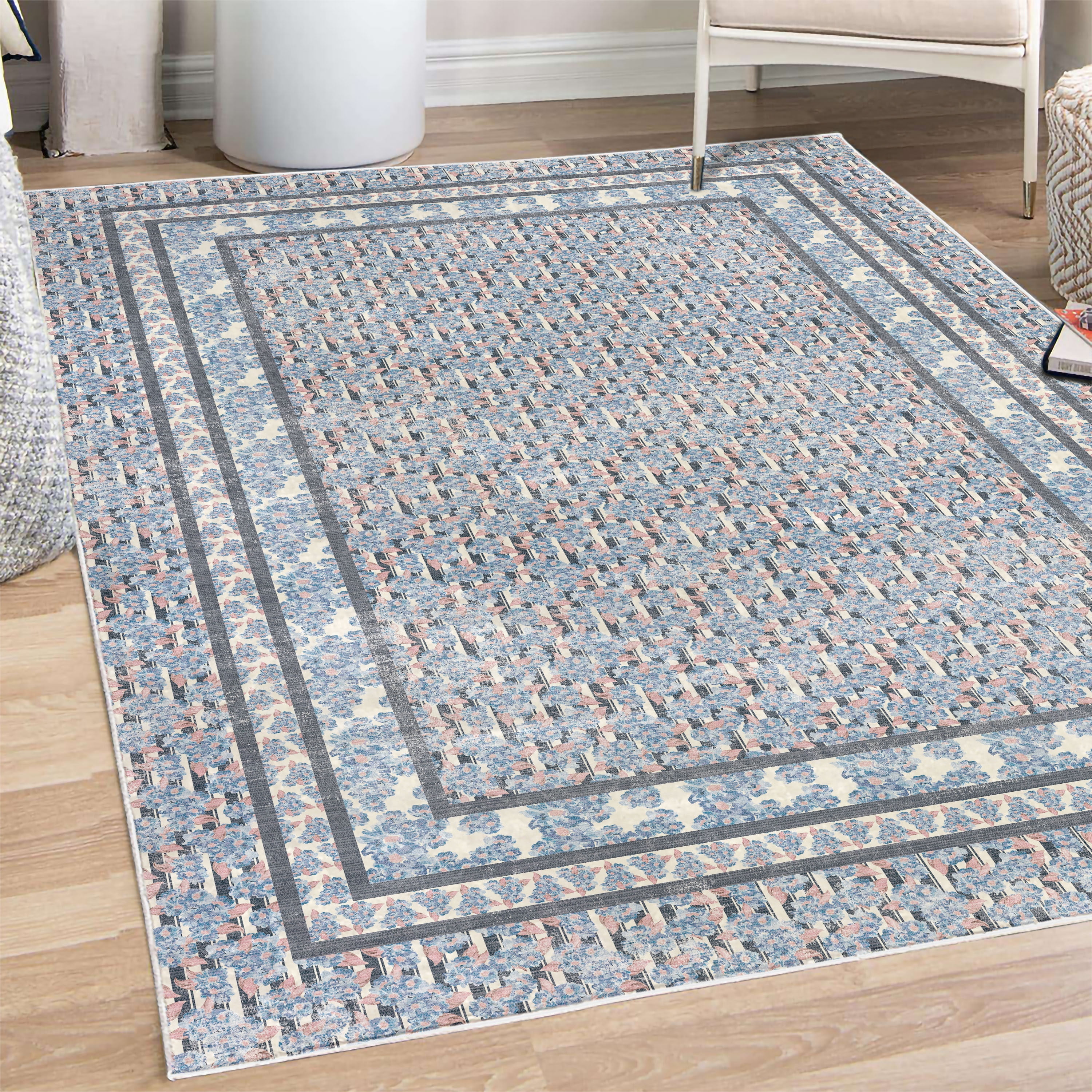 Floral Decorative Rug, Spring Concept Print of Flowers on Modern ...