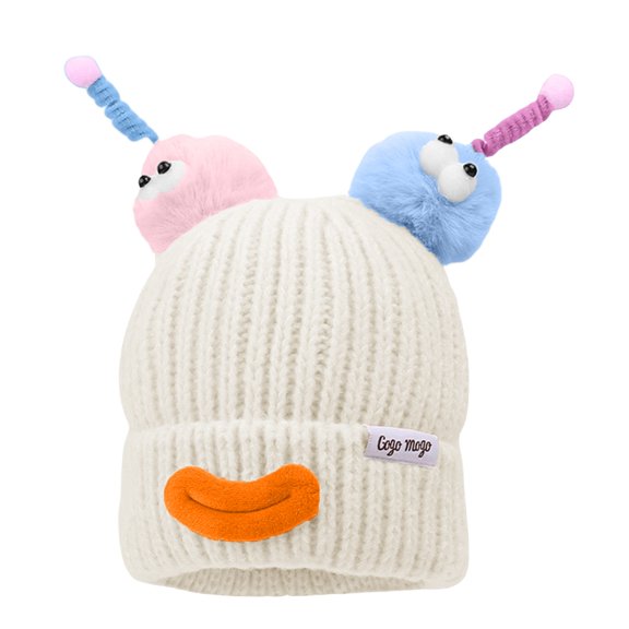 Quirky Knitted Hat Winter Warm No-Cuff round Top Cute Girl Face-Slimming Sausage-Mouth Yarn Monster Hat Fashionable Trendy Coldproof Cap