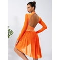 thumbnail image 6 of YiZYiF Womens Sparkly Lyrical Dance Costume Long Sleeve Ruched Backless Figure Skating Dress Leotard Orange XL, 6 of 7