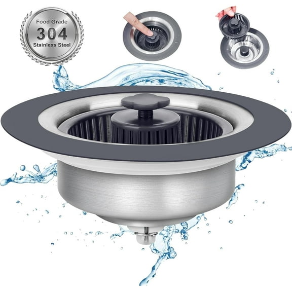 Upgraded 3 in 1 Kitchen Sink Drain Strainer -304 Stainless Steel Pop-up Kitchen Drain Stopper for US Standard 3 1/2 inch Drain(1PACK)