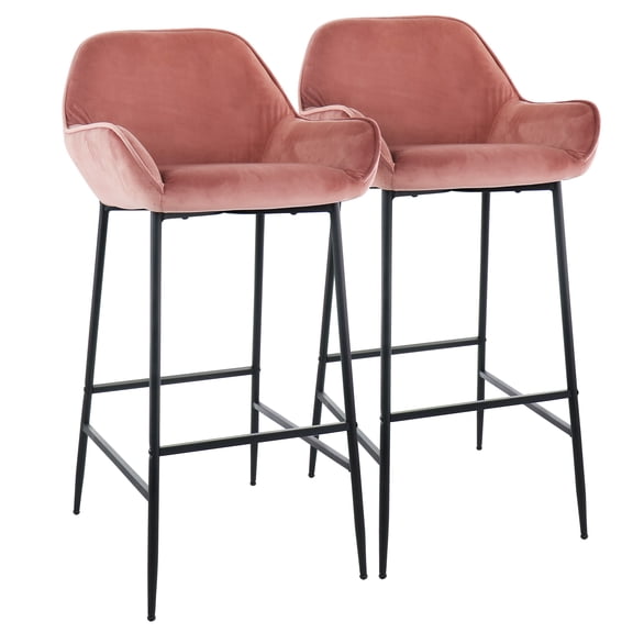 Elama 2 Piece Velvet Bar Stool in Pink with Black Legs