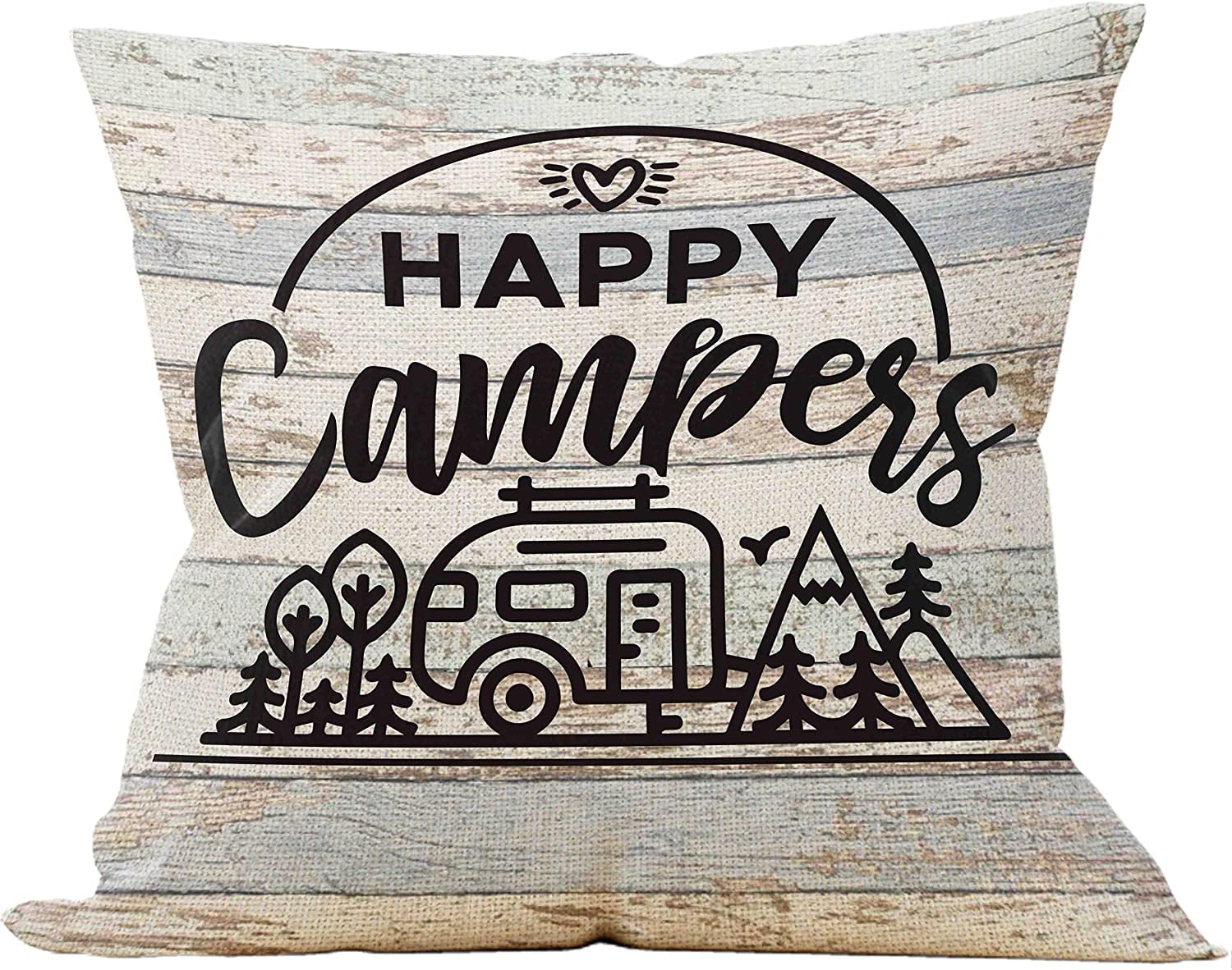 Happy Campers Decor Cotton Linen Cushion Cover Throw Pillow Case Home Decor NEW 
