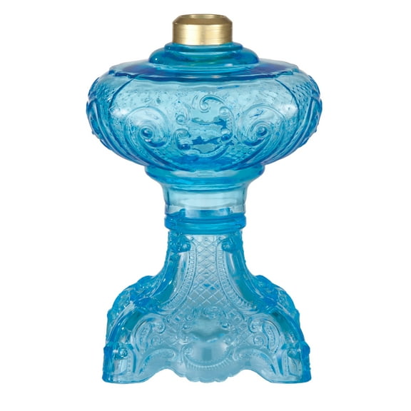 B&P Lamp® "Princess Feather" Pattern Oil Lamp, Light Blue Glass