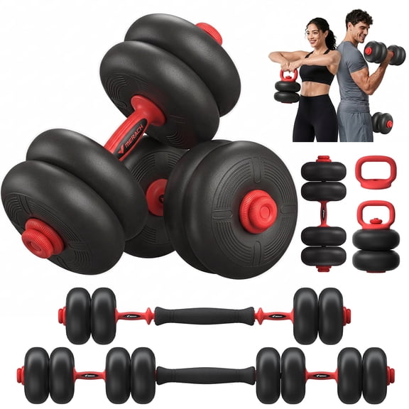 MERACH Adjustable Soft Dumbbell Set, Kettlebells and Barbell Weight Set for Home Gym, 45lbs