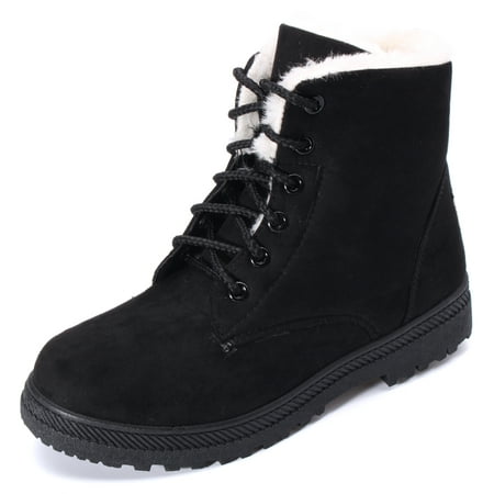 Women's Ladies Flat Lace Up Fur Lined Winter Boots Snow Ankle Boots ...
