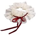 thumbnail image 5 of YEKEYI Vintage Chiffon Beige Ruffled Detachable Collar Red Ribbon Lace Up Costume Neck Collar Unisex, 5 of 7
