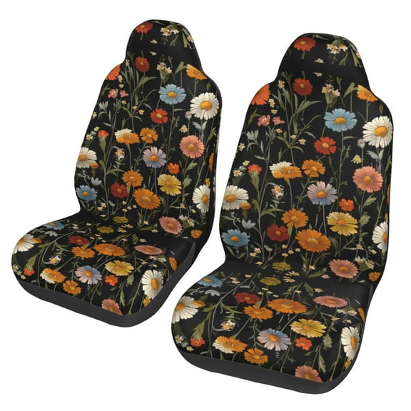 KAKALAD Wildflower Hippie Cottagecore Floral Car Accessories Seat Covers Set Vehicle Seat Covers Universal Front Seats Protector 2 Pcs