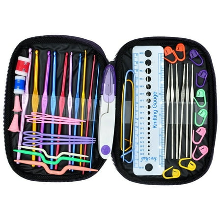 OldShark 49 Pieces Crochet Hooks Yarn Knitting Needles Sewing Tools Full Set Knit Gauge Scissors Stitch