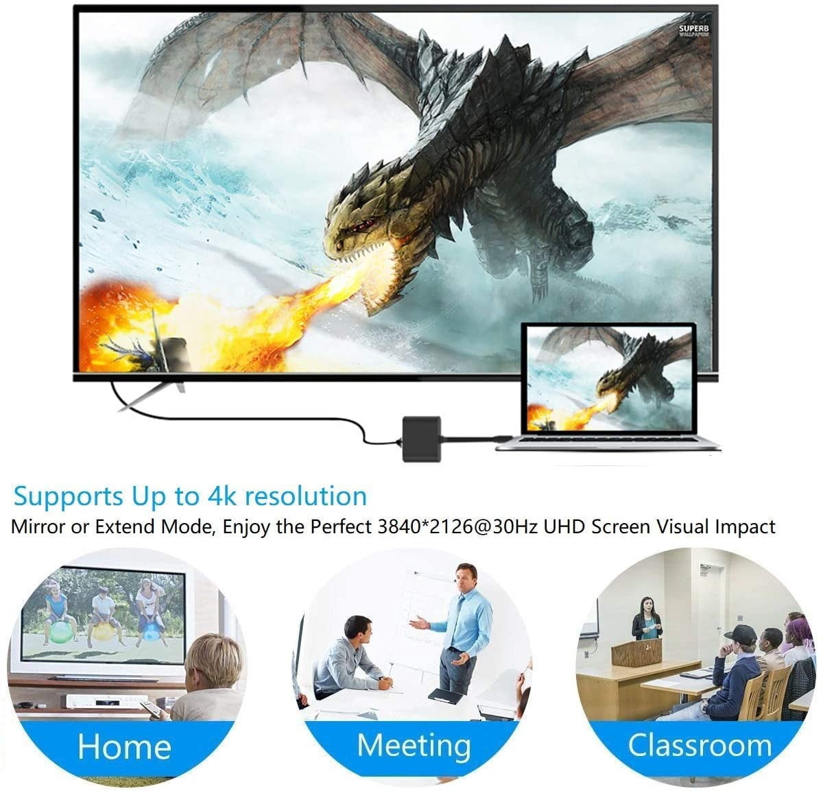 USB C to HDMI Multiport Adapter USB 3.1 Gen 1 Thumderbolt 3 to HDMI 4K Video Converter/USB 3.0 hub Port PD Quick Charging Port with Large Projection for 2015/16/17/18 MacBook/MacBook Pro/Chr