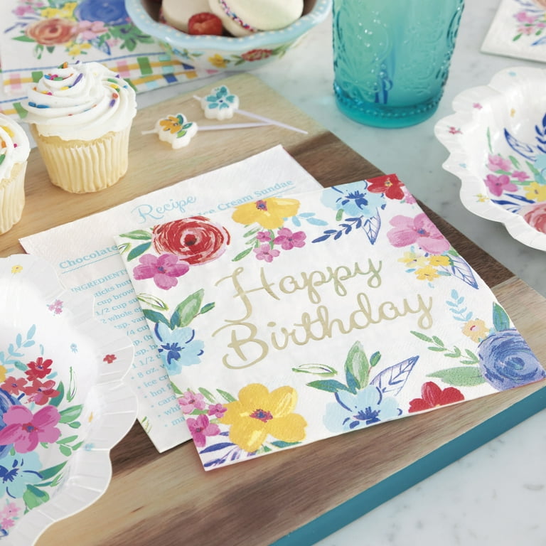 The Pioneer Woman Floral Blue Birthday Paper Luncheon Napkins, 6.5in, 24ct