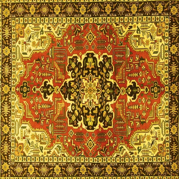 Ahgly Company Indoor Square Medallion Yellow Traditional Area Rugs, 4' Square