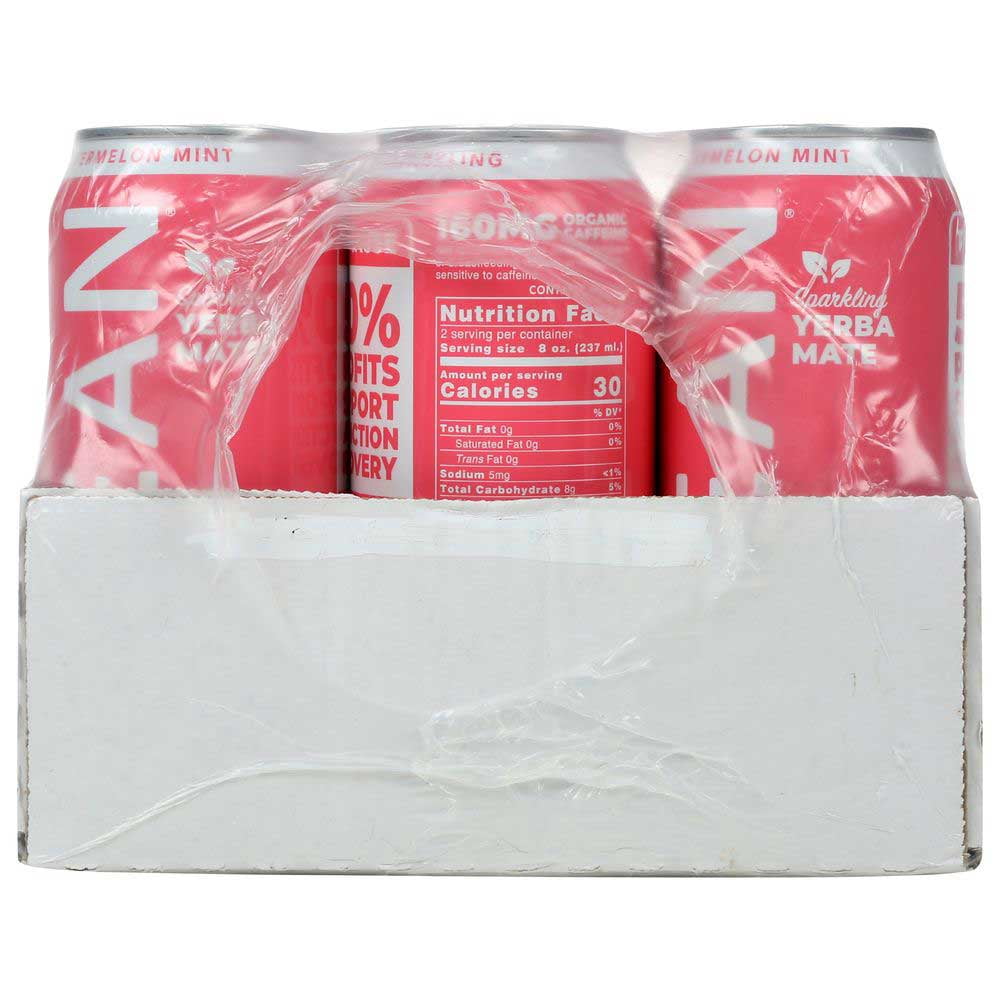Clean Cause Organic Zero Calorie Watermelon Mint Sparkling Yerba Mate, 16 Ounce -- 12 per Case.