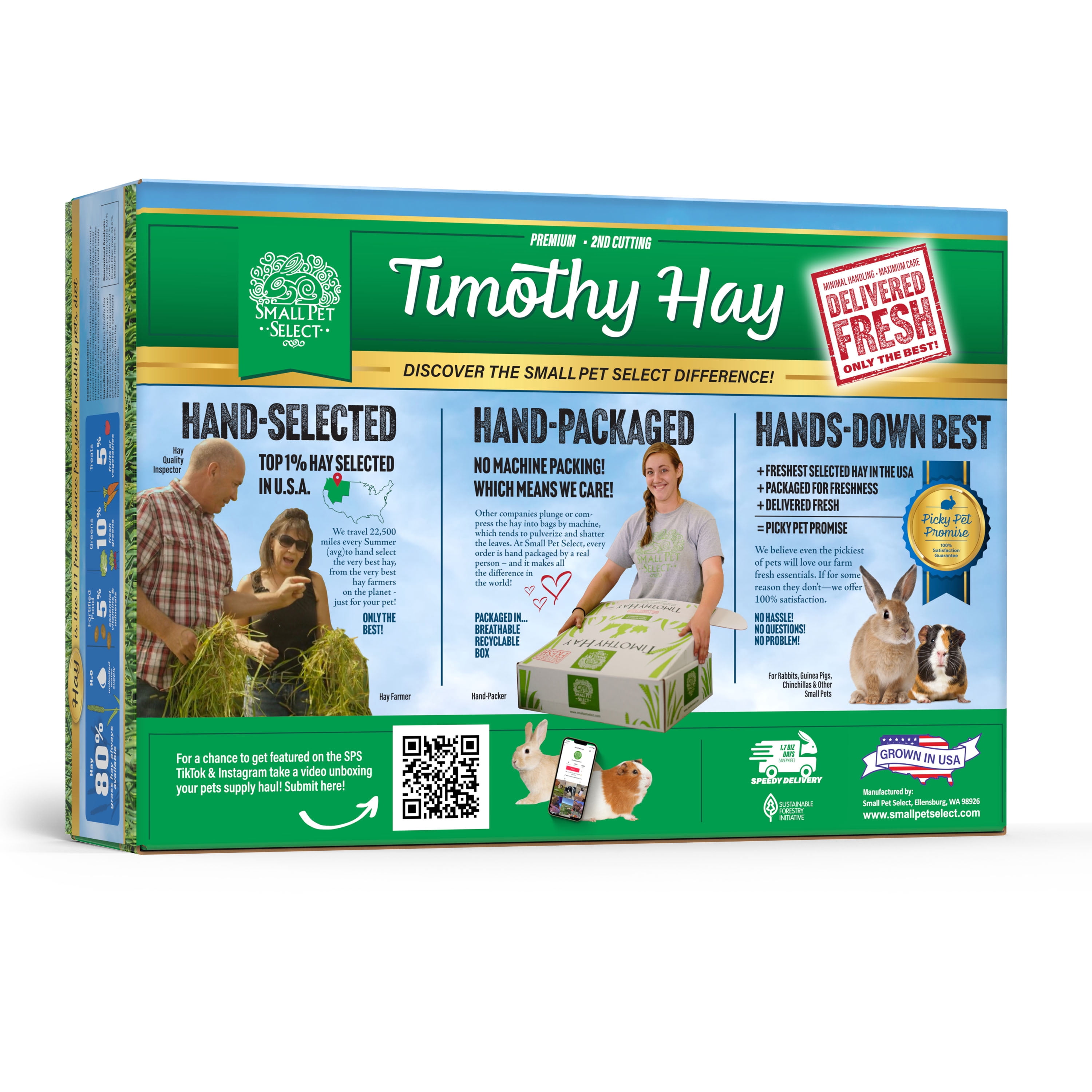 Small Pet Select 2nd Cutting Perfect Blend Timothy Hay Pet Food for Rabbits, Guinea Pigs, Chinchillas and Other Small Animals, Premium Natural Hay Grown in The US, 2 LB