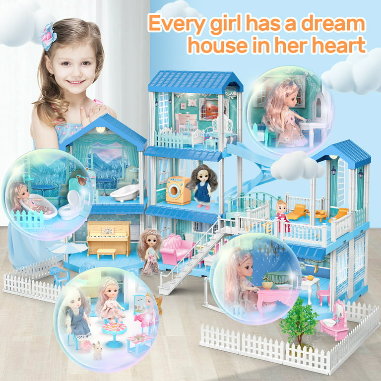 Dream House Doll House Kit, DollHouse with LED Lights , 4 Floors with 3  Dolls/Doll Accessories /Pets/Furnitures DIY Pretend Play Large Doll House  Building Toys Playset House, Gift for Girls Toddlers price