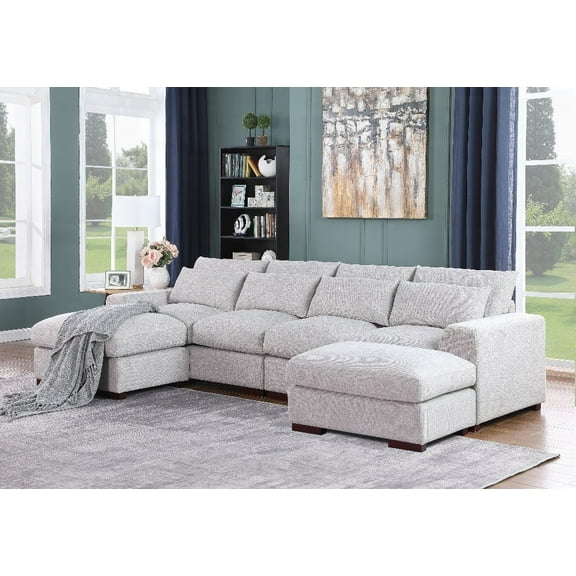 Tatman Sectional with 2 Ottomans in Linen Blend - Ideal for Living Room