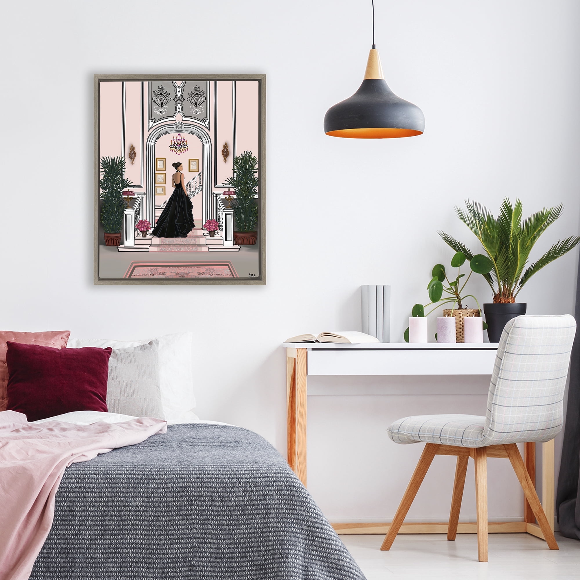 Stupell Industries Mansion Girl in Gown Brown Framed Floater Canvas Wall Art, design by Tara Boone