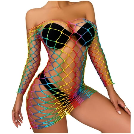 

AnuirheiH Women Lingerie Sets Ladies Cool Girl Colored Sexy Lingerie High Elasticity Hollow See-through Jumpsuit Netsuit On Sale