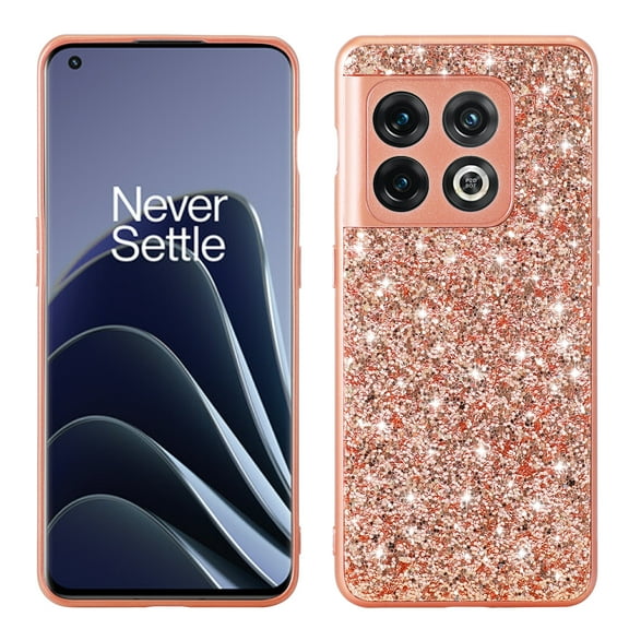 Compatible with OnePlus 10 Pro 5G Glitter Plating Case, Luxury Bling Sparkly Shiny Cute Soft TPU Plating Bumper Raised Camera Shockproof Back Cover Wireless Charging for Women Girl, Rosegold