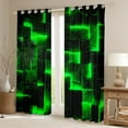 thumbnail image 2 of Black and Green Curtains Modern Abstract 30%-50% Blackout Curtains,3D Glowing Plaid Curtains & Drapes Gradient Grid Bedroom Curtains,Neon Square Window Treatments, 2 of 6
