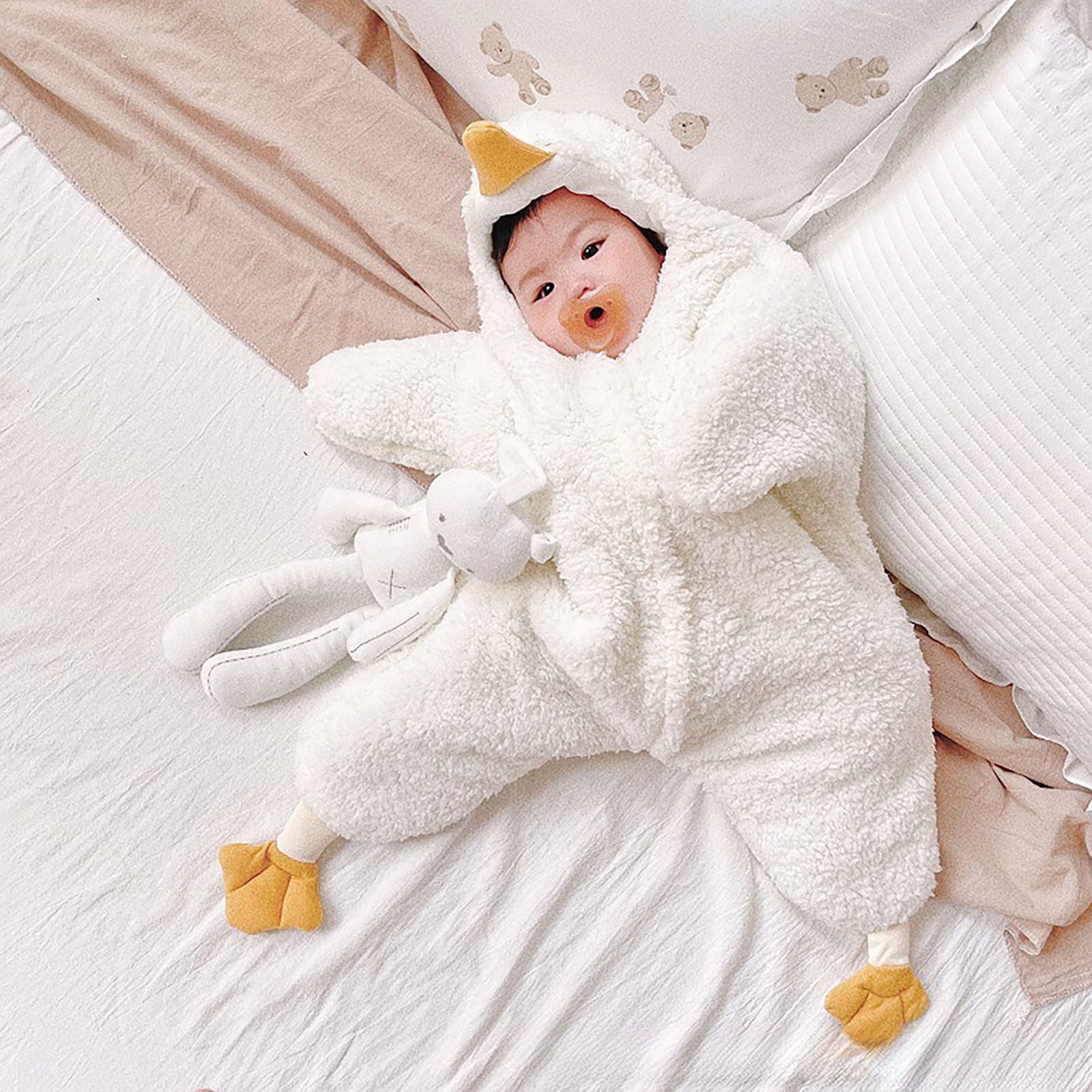 FYDUU Baby Boy Romper Onesie Baby Duckling Cute Outfit Suit Jumpsuit Sleeping Bag Romper Hooded Jumpsuit Winter Snowsuit Clothes 5-10 Months
