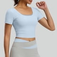 thumbnail image 4 of Sevevn Women's Short Sleeve Workout Crop Tops Open Back Twisted Strappy Scoop Neck Slim Fit Athletic Shirts Blue S, 4 of 9
