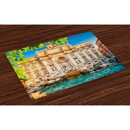 Italy Placemats Set of 4 Fountain Di Trevi Famous Travel Destination Tourist Attraction European Landmark, Washable Fabric Place Mats for Dining Room Kitchen Table Decor,Multicolor, by