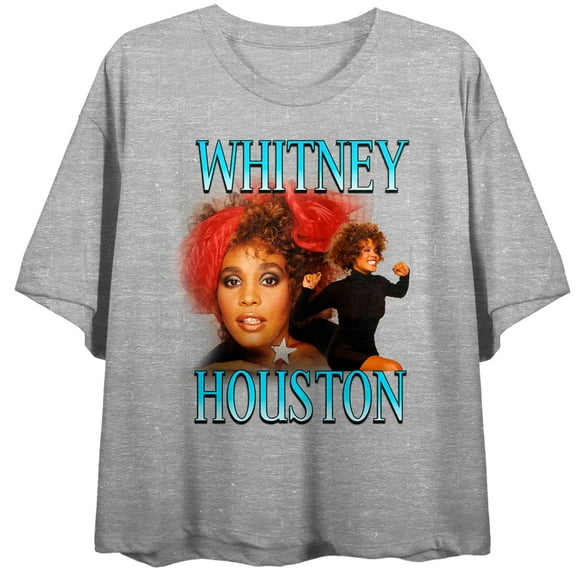 Whitney Houston Photo Art Crew Neck Short Sleeve Athletic Heather Women's Crop T-shirt-Medium