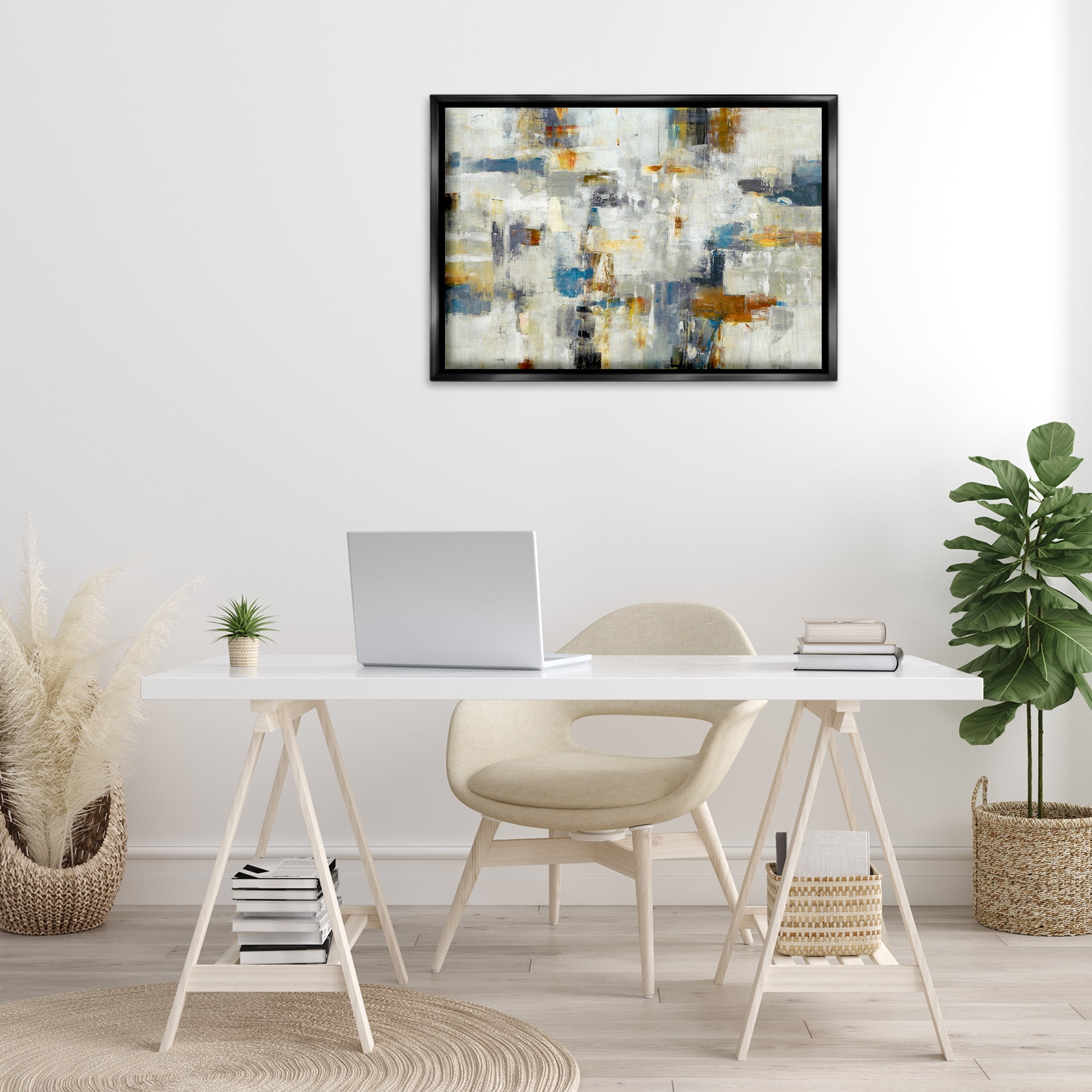 Stupell Industries Energetic Abstract Strokes Abstract Painting Black Floater Framed Canvas Art Print Wall Art, 31 x 21