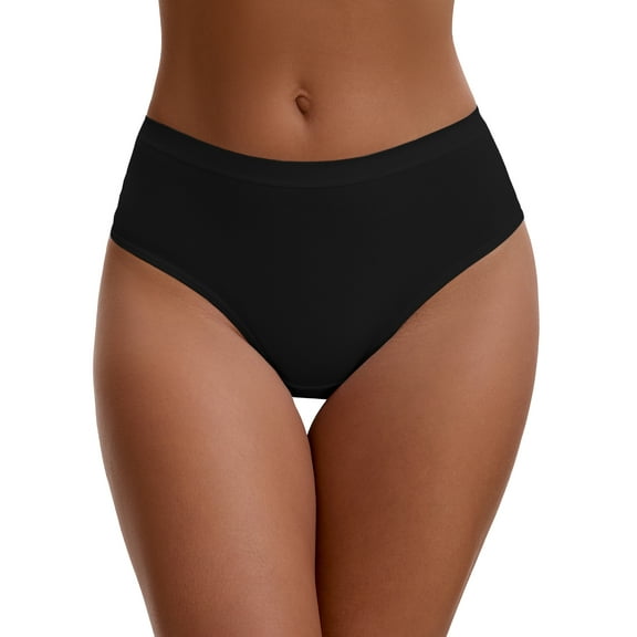INSPIRE CHIC Women's Cotton High Waist Bright Trim Briefs Elastic Waistband Breathable Classic Underwear S Black