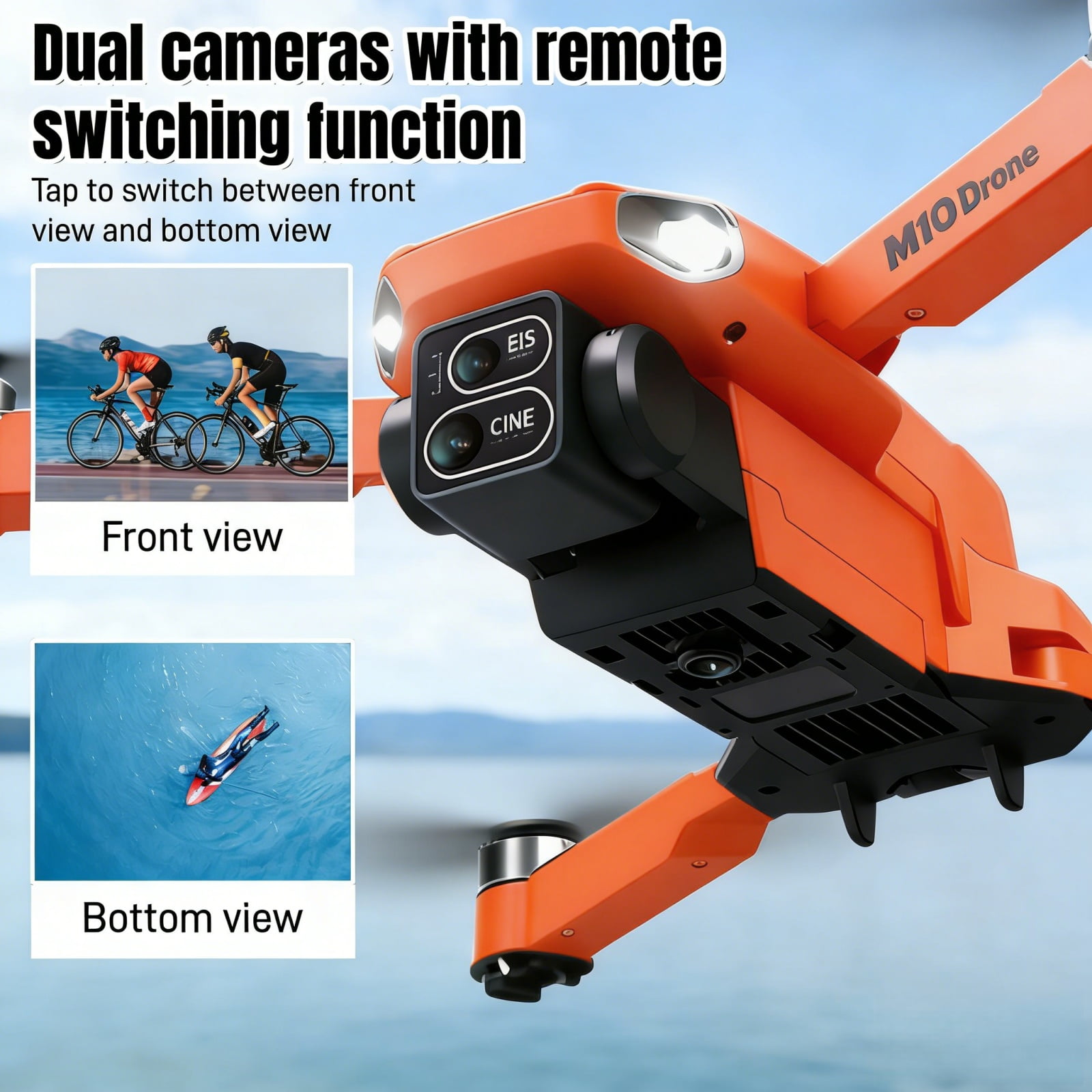 Foldable Dual-Camera Drone with Brushless Motor, Optical Flow Positioning, 4K HD FPV, Long Flight Time with 2 Batteries, Remote Control – Orange.