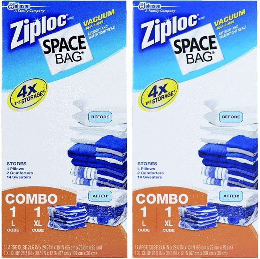 Ziploc Space Bag , 4 Piece Cube Combo Vac Bags 2 Large and 2 Extra