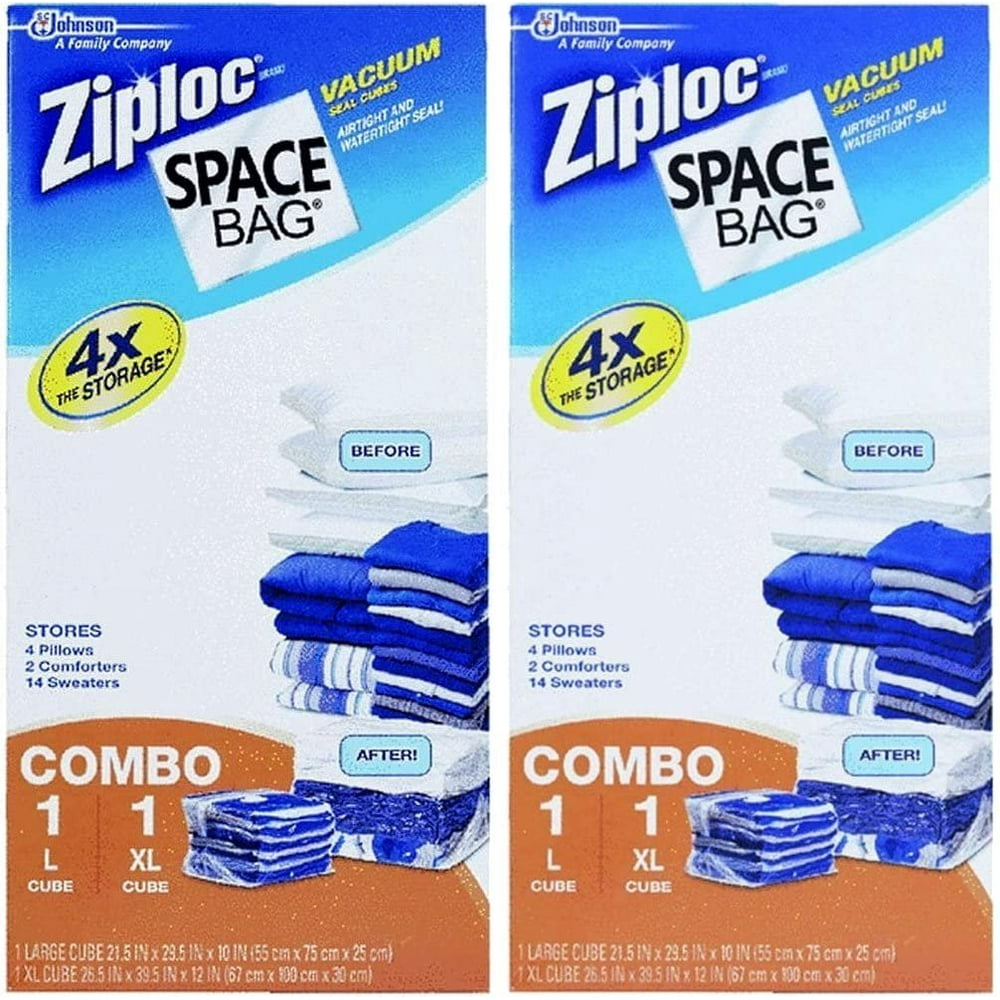 Ziploc Space Bag , 4 Piece Cube Combo Vac Bags (2 Large and 2 Extra