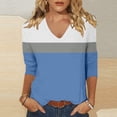 thumbnail image 2 of CONZONE Womens Summer T-Shirts 3/4 Sleeve T Shirts for Women Casual V Neck Patchwork Color Lightweight Tees Soft Cozy Dailywear, 2 of 4