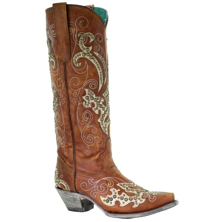 

Corral Women s Studded Overlay Western Boot Snip Toe - A3638 6 1/2 M US