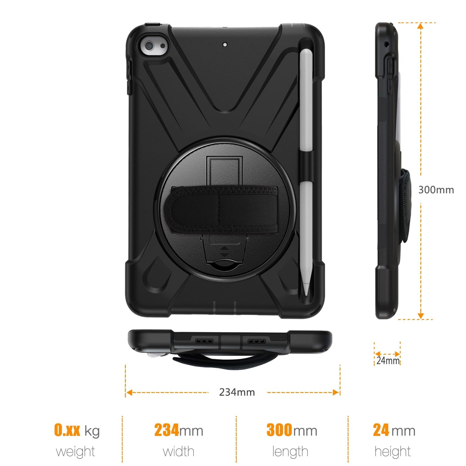 iPad 6th/5th Generation Case Kids, iPad 9.7 Case with Pencil Holder, Heavy Duty Shockproof Protective Rugged iPad 9.7 Case with Stand/Hand Strap for iPad Air 9.7-inch 2018/2017 - BLACK